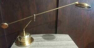 Counterbalance Crane Neck Table Desk Lamp Weighted Switch Gold Tone 360 Turn